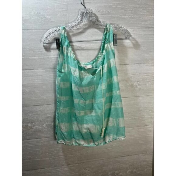 Loft Green & White Stripe Sleeveless Drawstring Hem‎ Tank Top XS Petite - Picture 2 of 5